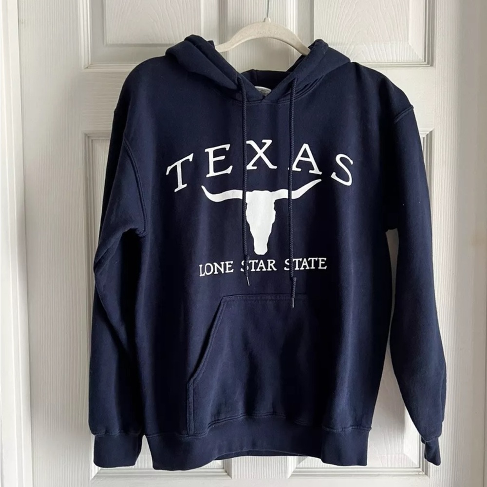 Small Texas Lone Star State Pullover Sweatshirt Navy Hoodie Longhorn Long Sleeve